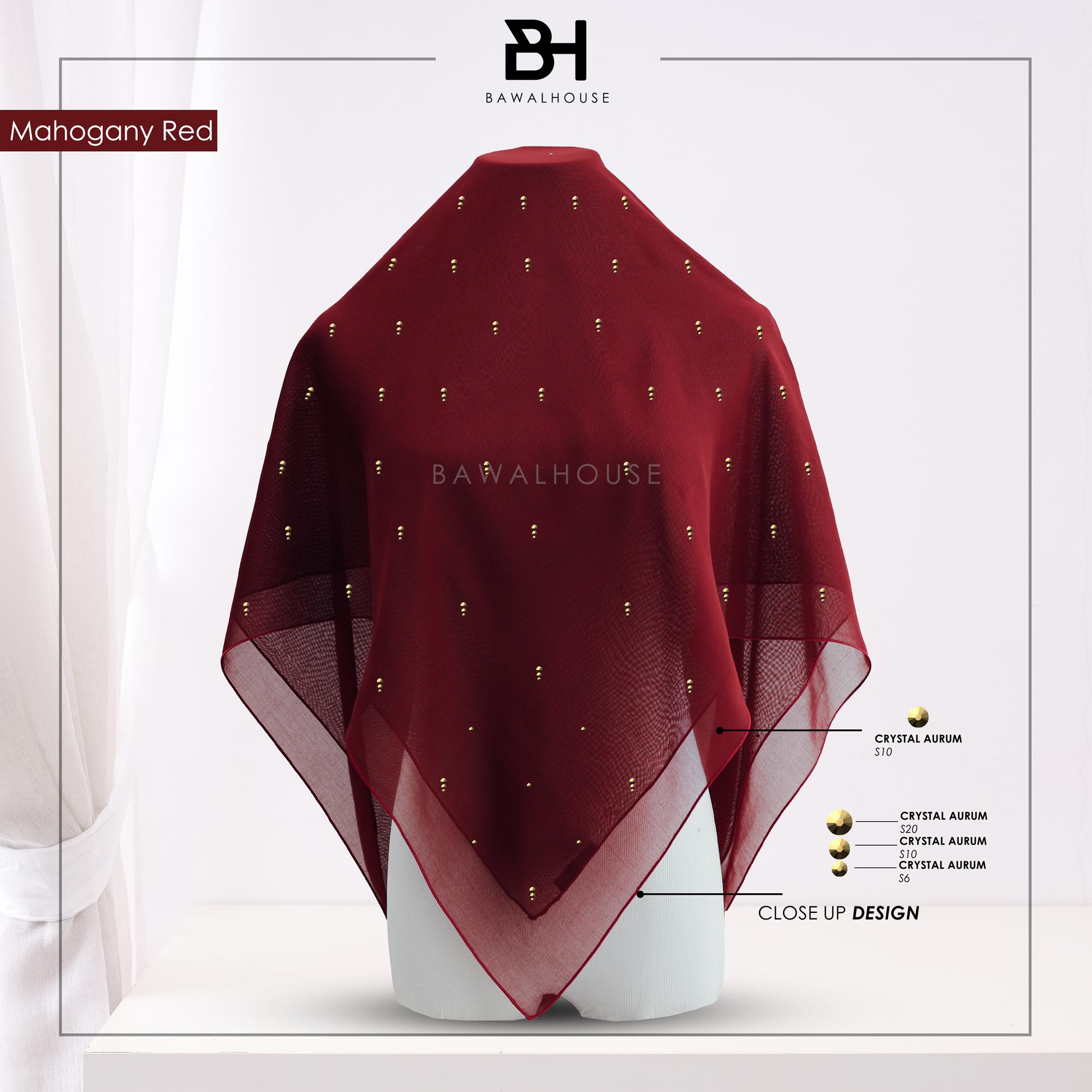 Bawal Mutiara Raindrop Luxe BH31 (Mahogany Red)