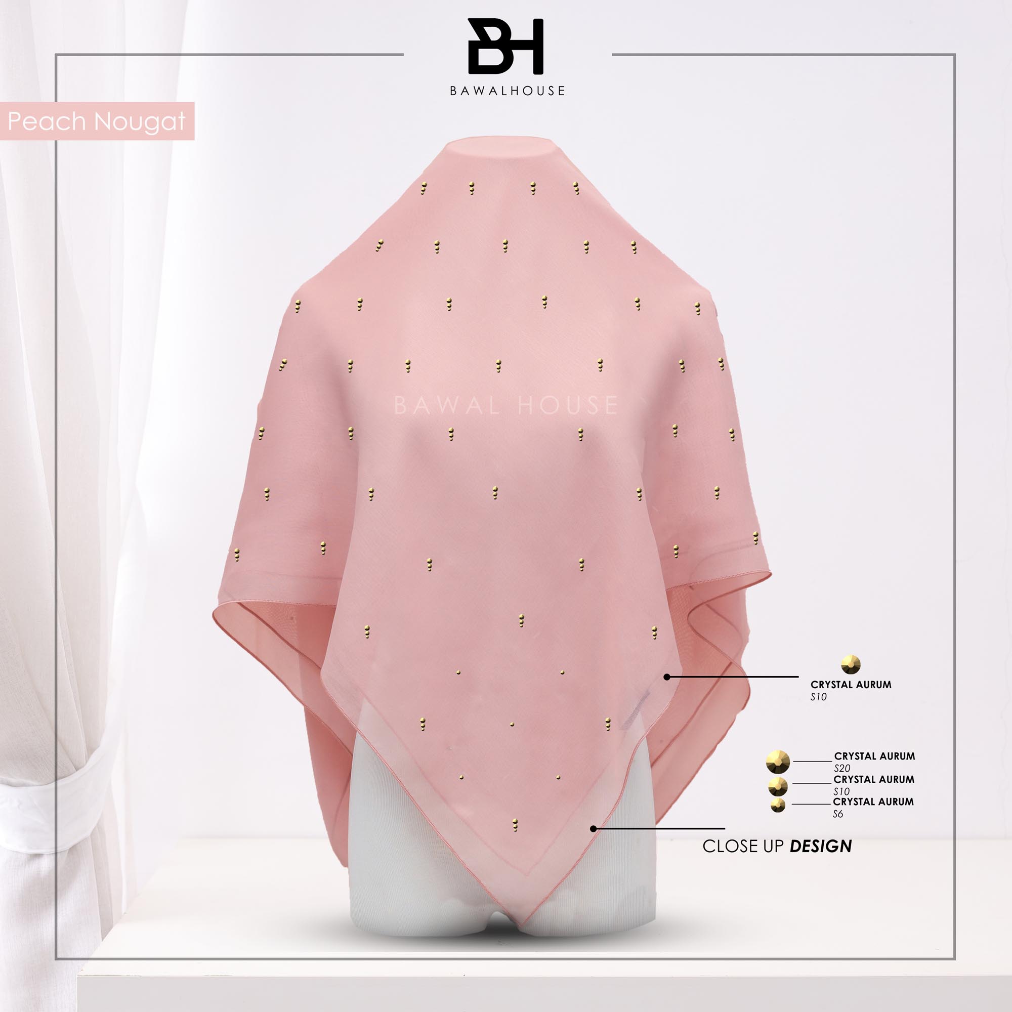 Bawal Mutiara Raindrop Luxe BH17 (Peach Nougat)